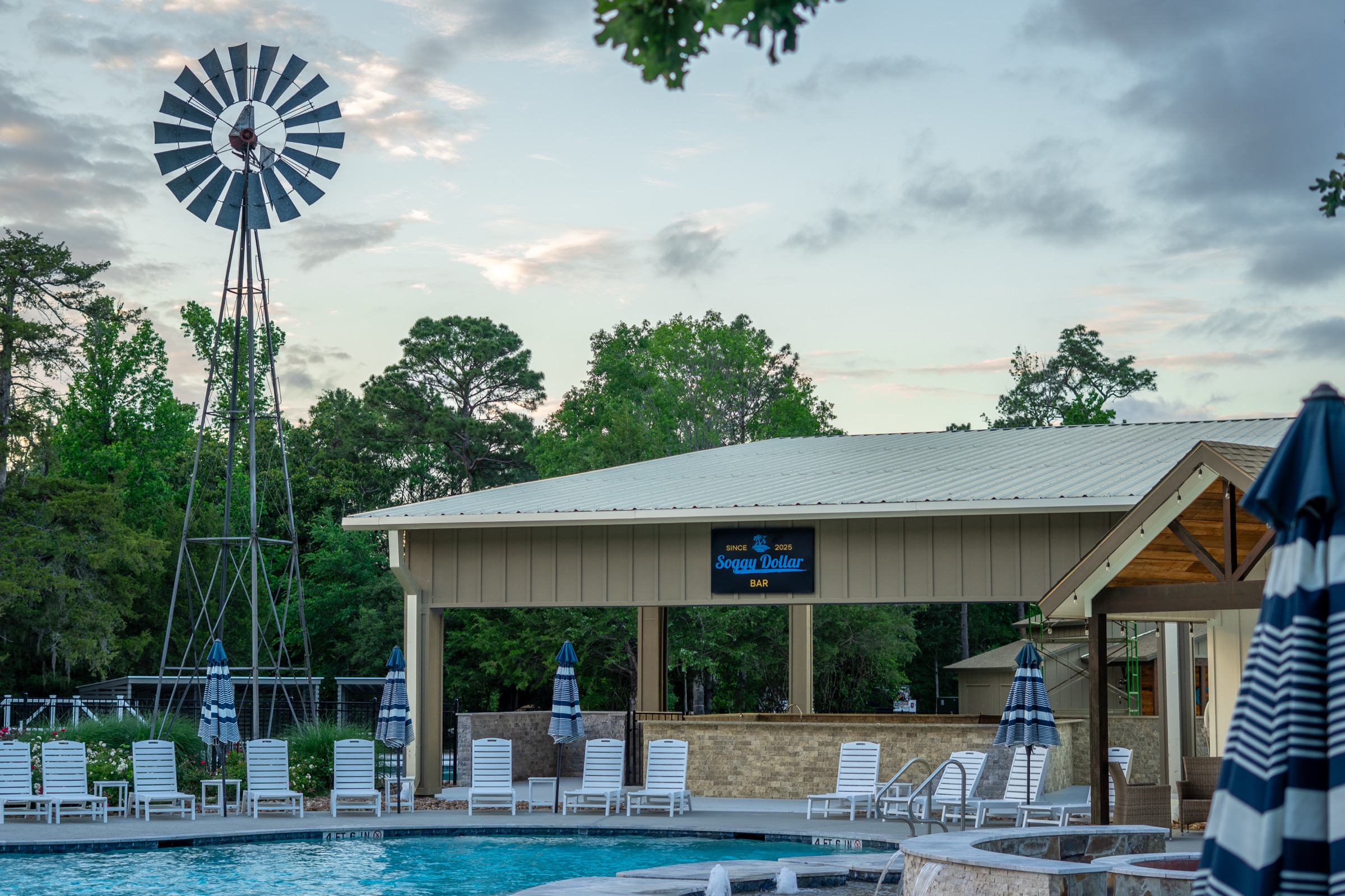 Soggy Dollar bar and poolside entertainment at Two Creeks Crossing Resort